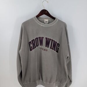 VTG Thrashed 90's Oarsman 913 Crow Wing‎ Lakes Pullover Sweatshirt Gray Size L